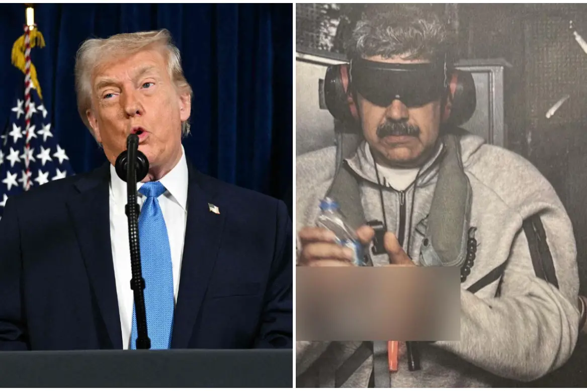 Donald Trump in conferenza stampa (Ansa-Afp-Jim Watson), a destra Nicolas Maduro (foto X-Donald Trump)