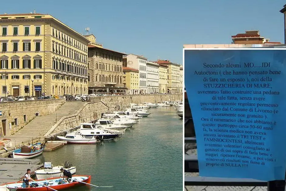 Livorno (Wikipedia), nel riquadro il cartello choc (Facebook)