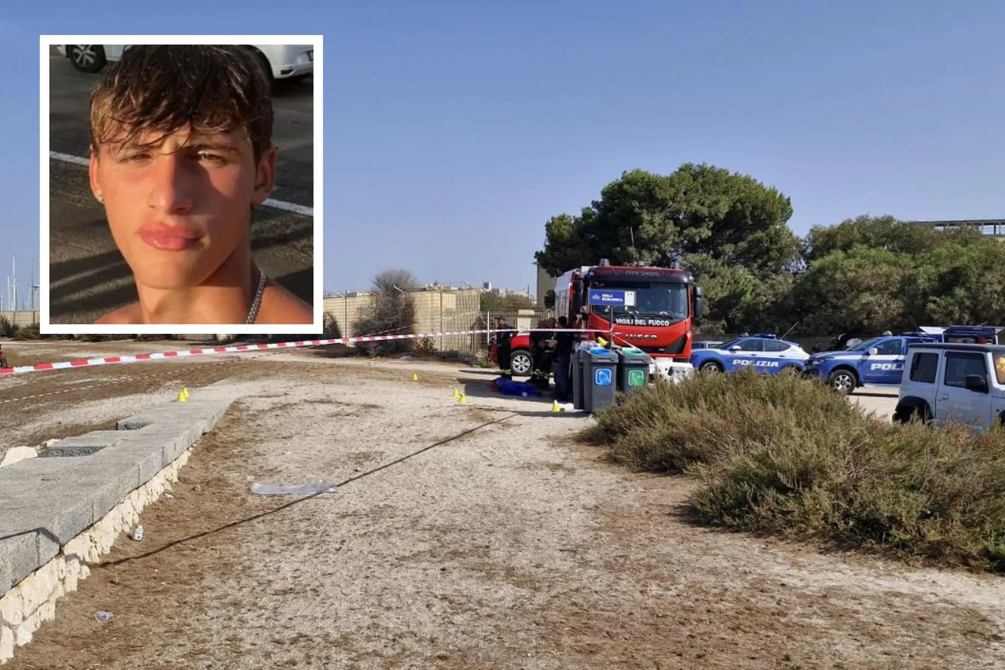 La spiaggetta sulla quale si è consumato il dramma e Mariano Olla (nel riquadro)