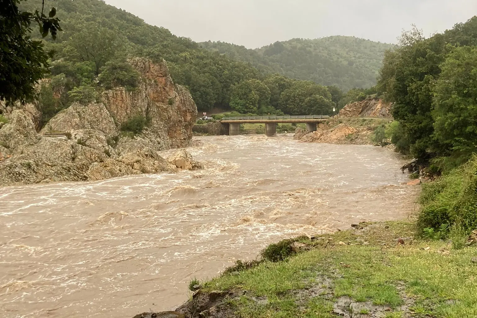 La piena in un'immagine di stamattina (foto Secci)
