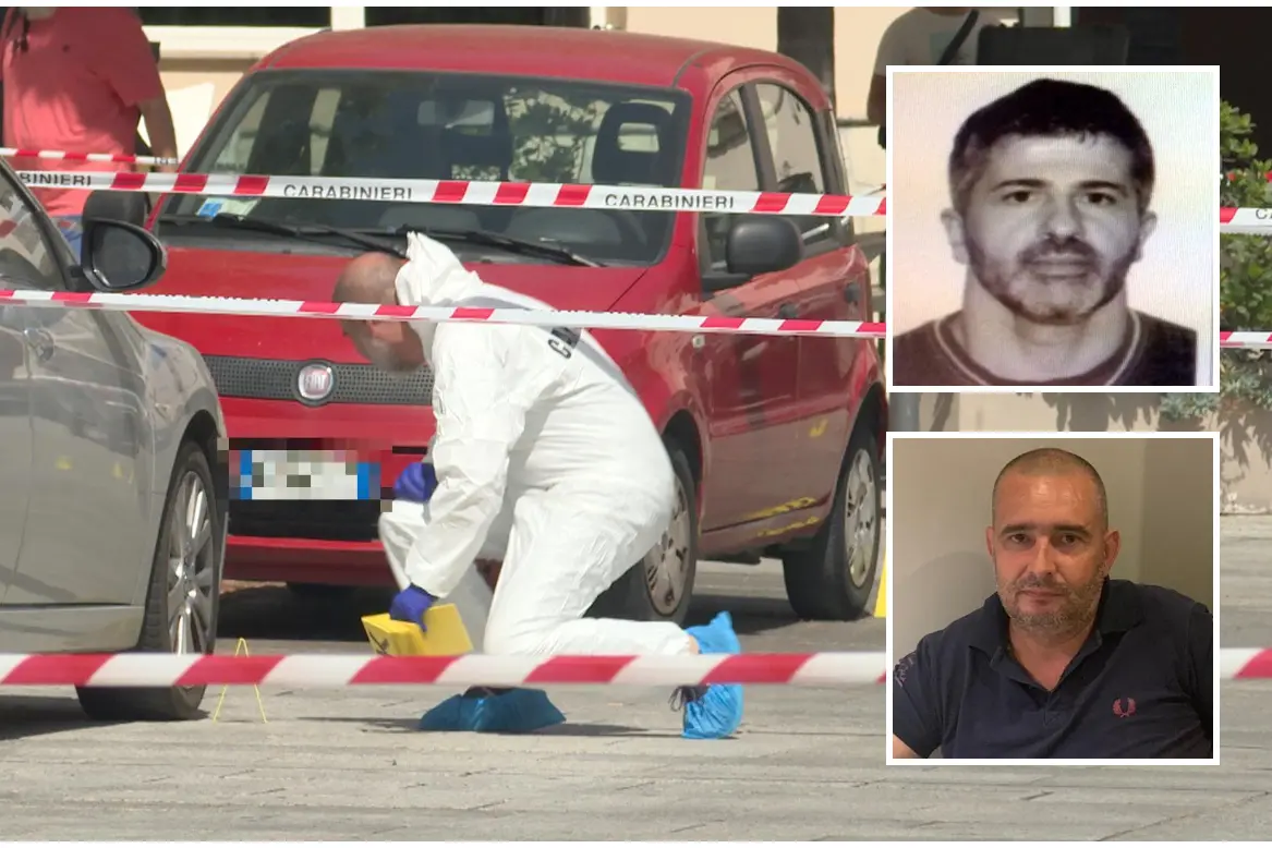 I Ris sul luogo del delitto: nei riquadri in alto Sandro Arzu, in basso Vincenzo Beniamino Marongiu (foto L'Unione Sarda)