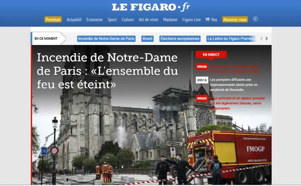 Fuoco e fiamme a Notre Dame (Le Figarò)