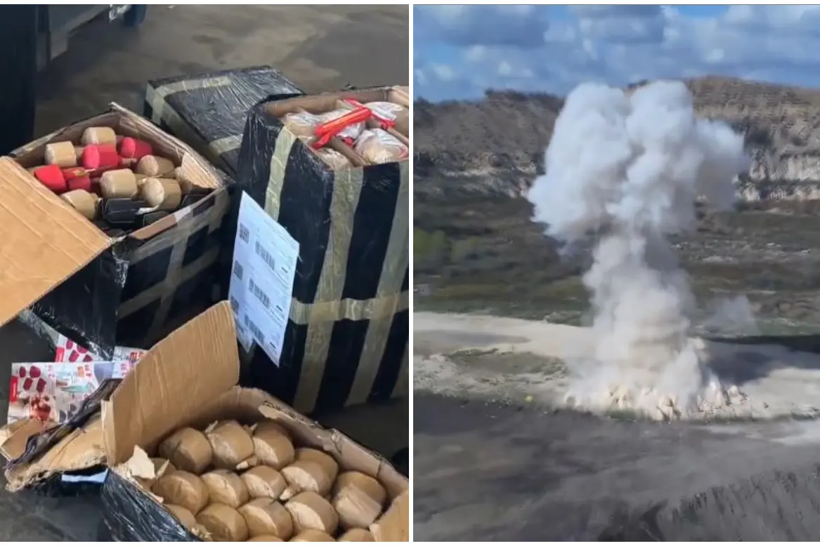 Gli ordigni rudimentali sequestrati e l'esplosione (foto da frame video polizia)