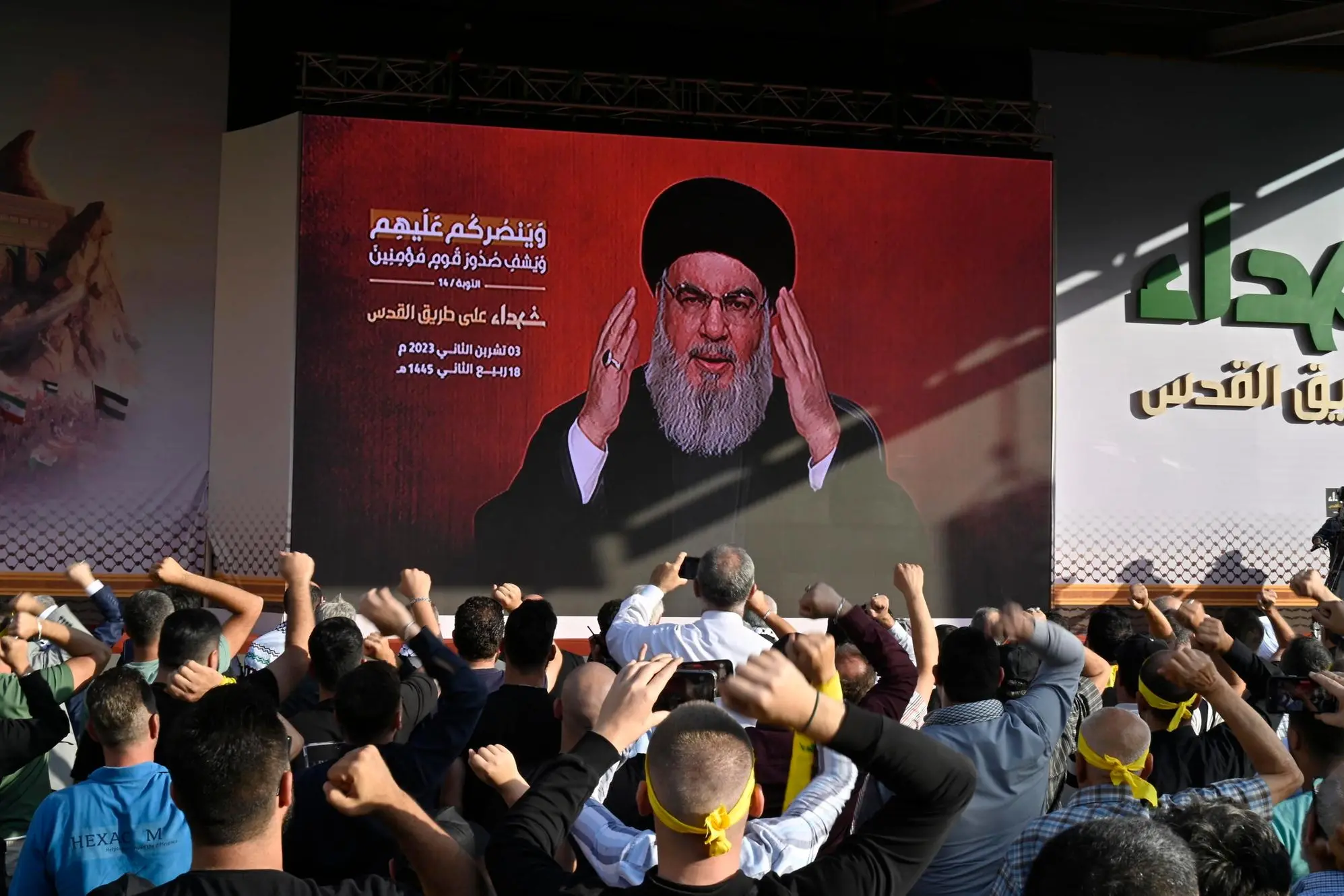 Il discorso di Nasrallah in diretta tv (Ansa)