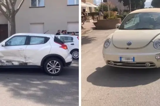 Due delle tre auto coinvolte nell'incidente a Porto Torres (foto Pala)