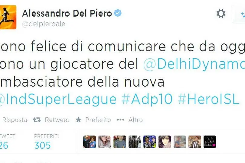 Il tweet di Del Piero