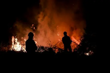 Firefighters tackle a forest fire around the village of Eiriz in Baiao, north of Portugal, on July 15, 2022. (Photo by Patricia De Melo MOREIRA / AFP)
