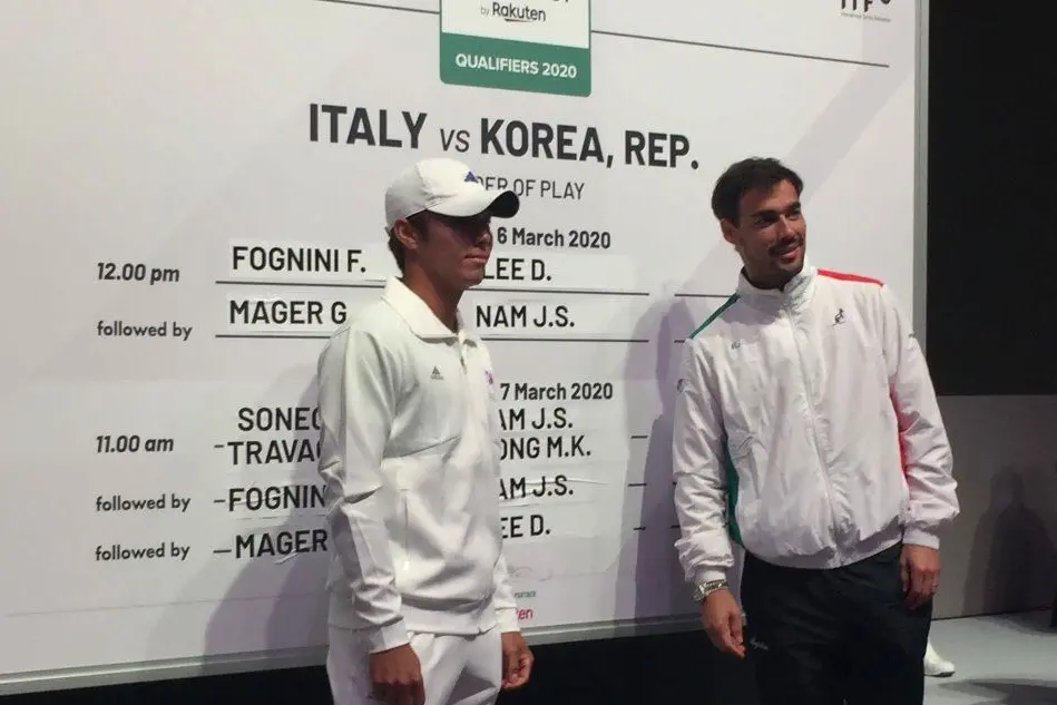 Dunkhee Lee e Fabio Fognini disputeranno il primo singolare di Italia-Corea del Sud (Foto C.A.Melis)