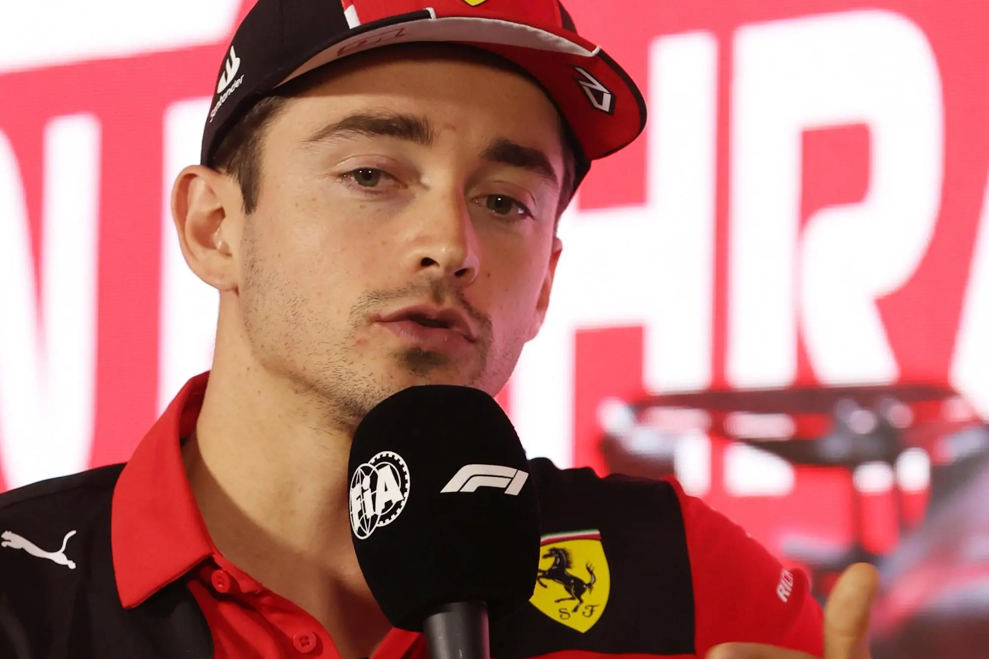 epa10498727 Monaco's Formula One driver Charles Leclerc of Scuderia Ferrari attends a press conference at the Bahrain International Circuit in Sakhir, Bahrain, 02 March 2023. The Formula One Grand Prix of Bahrain takes place on 05 March. EPA/Ali Haider