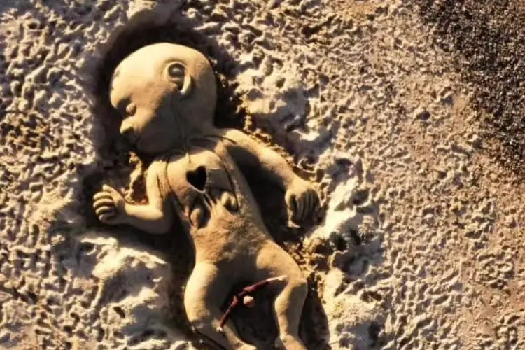 La scultura del bimbo Domenico a Platamona (foto concessa)