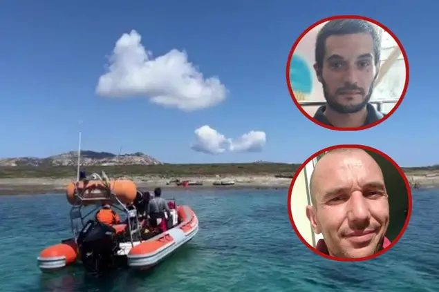 Le ricerche dei dispersi e, nei tondi, Giovannino Pinna e Davide Calvia  (L'Unione Sarda)