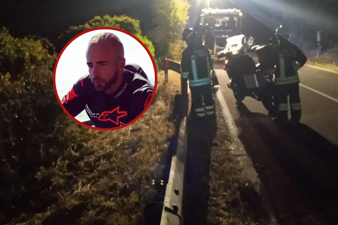 Il luogo dell'incidente. Nel cerchio la vittima Francesco Quaranta
