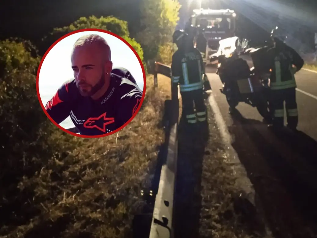 Il luogo dell'incidente. Nel cerchio la vittima Francesco Quaranta