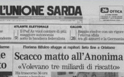 #AccaddeOggi: 26 marzo 1992, L'Unione Sarda in prima pagina con Floriana Bifulco che sfugge ai rapitori