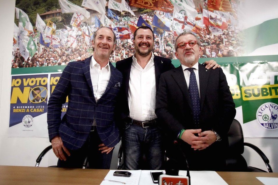 Da sinistra Luca Zaia, Matteo Salvini e Roberto Maroni