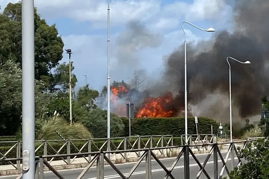 Le fiamme a Capoterra (Foto: Simone Bevitori)