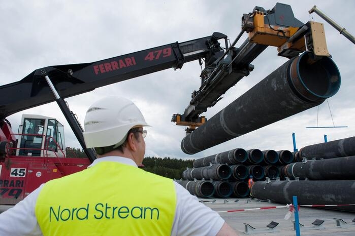 (FILE) - The first spare pipes for the Nord-Stream Baltic Sea pipeline are stored on shore in Lubmin, Germany, 19 June 2012. ANSA/STEFAN SAUER GERMANY OUT