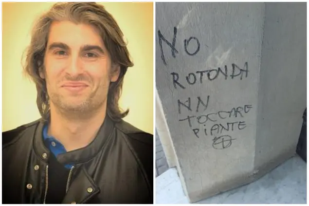 Il sindaco Tommaso Locci e la scritta (foto Facebook)