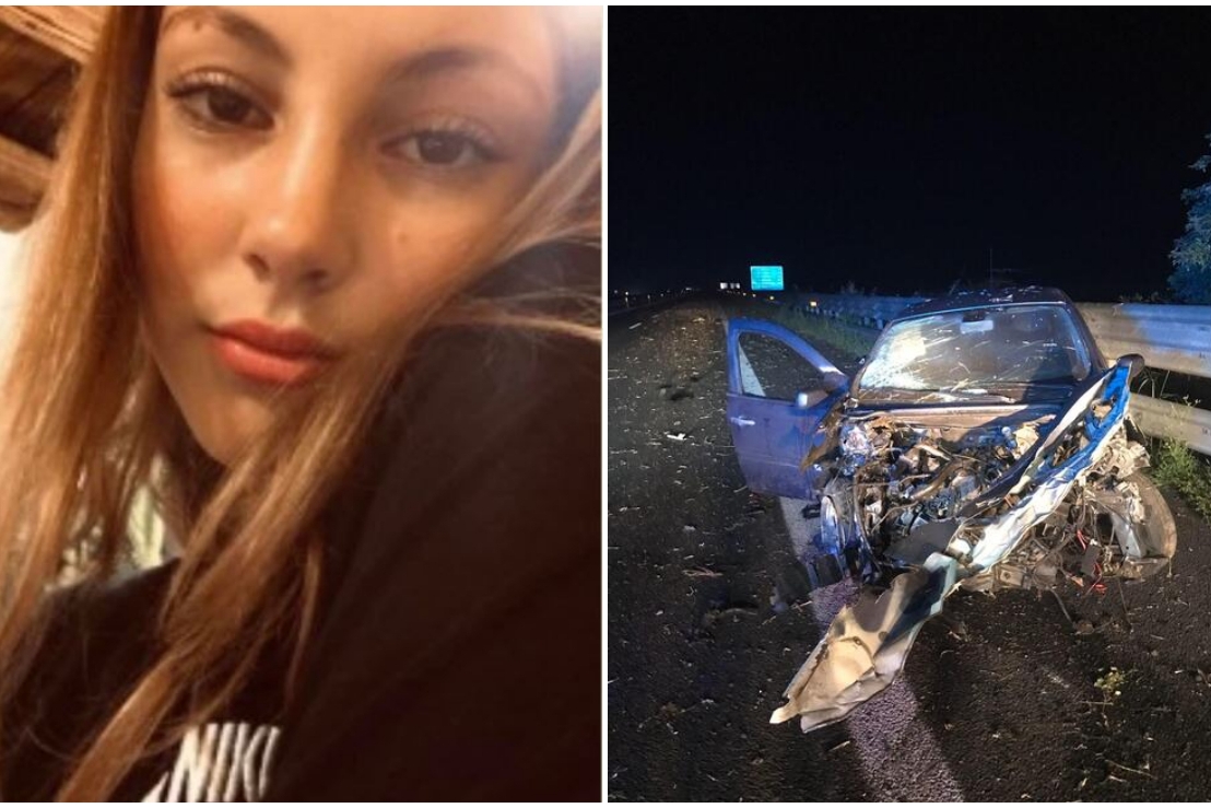 La vittima e l'auto distrutta (foto Facebook e Ansa)