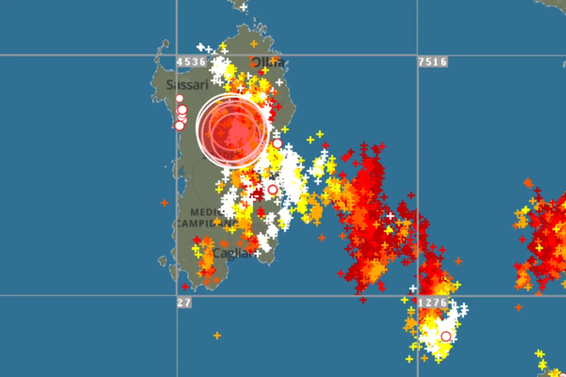 I fulmini in Sardegna localizzati dal sistema Blitzortung