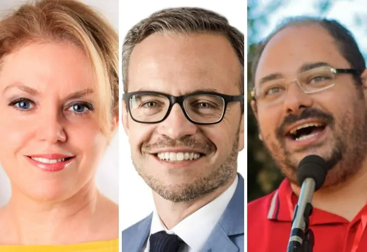 I candidati a Carbonia: da sinistra, Garau, Morittu e Pizzuto