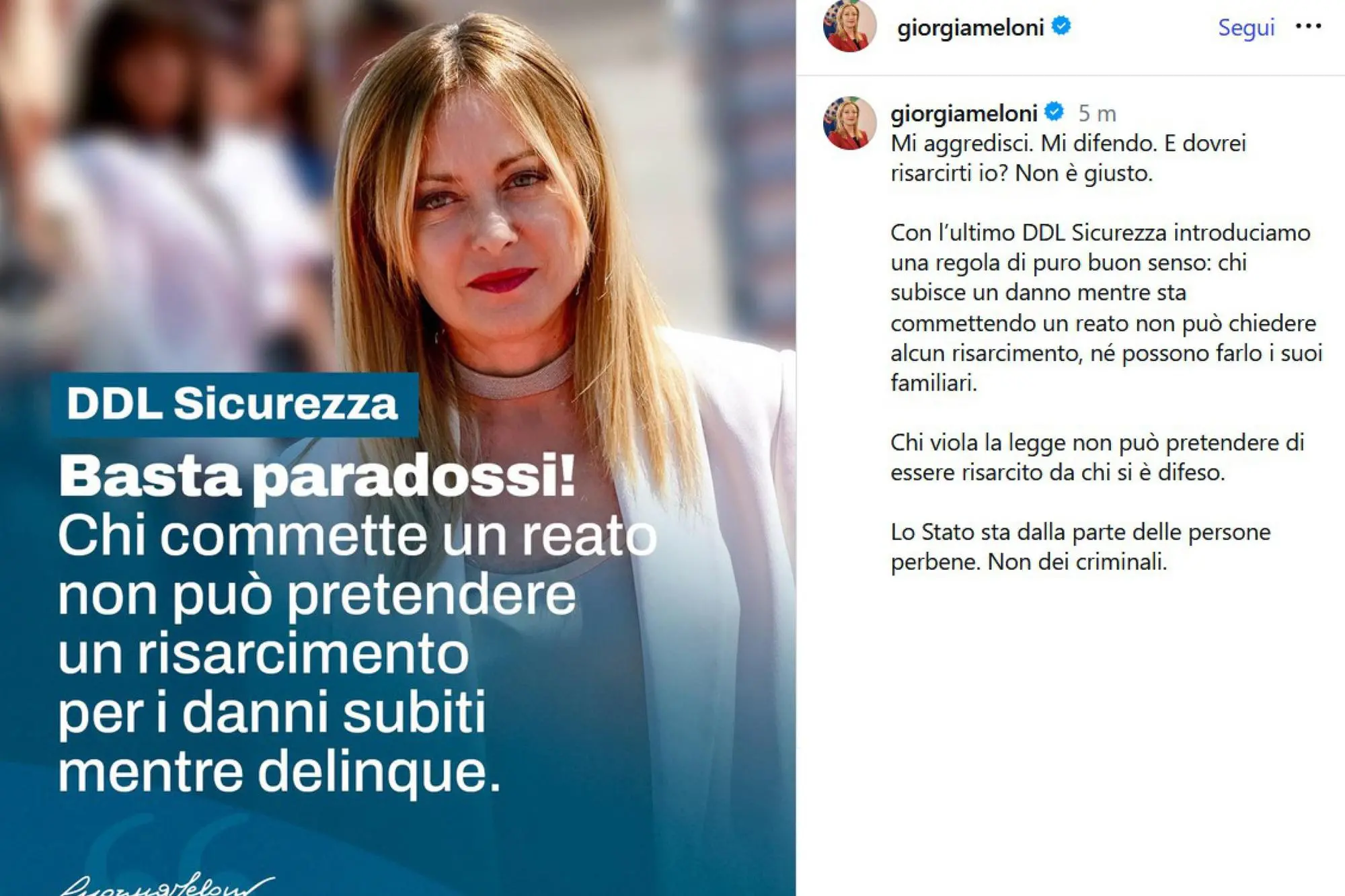 Il post di Giorgia Meloni