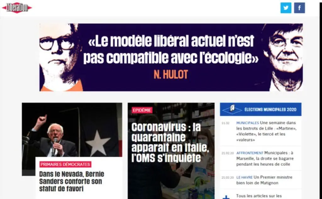 La quarantena italiana e l'inquietudine dell'OMS tra le principali notizie di Liberation, quotidiano parigino