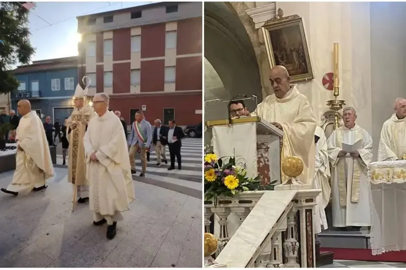Don Giuseppe Orrù celebra la messa a Villasor il giorno dell'arrivo in paese