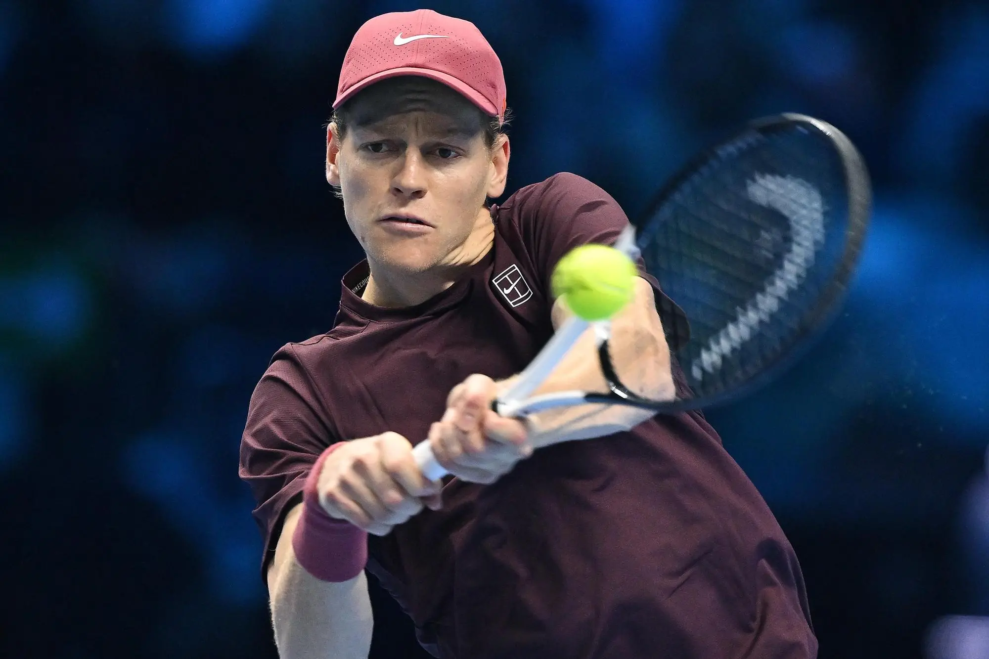 Jannik Sinner of Italy during the men's singles Round Robin match against Ben Shelton of USA at the ATP Finals in Turin, Italy, 14 November 2025. ANSA/Alessandro Di Marco