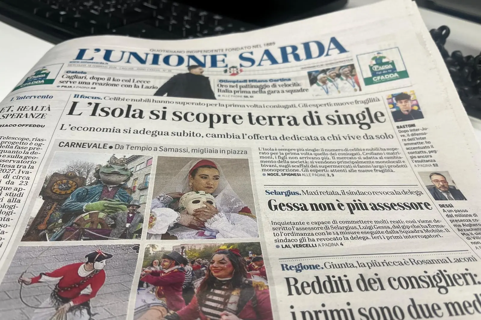 L'Unione Sarda oggi in edicola