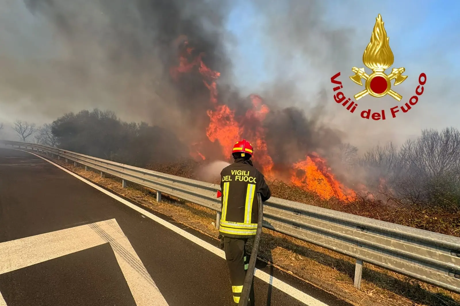 L'incendio vicino alla tangenziale di Olbia