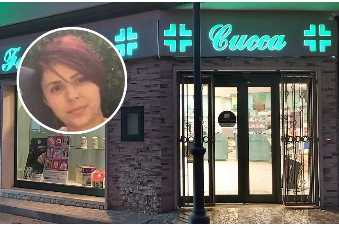 La farmacia e, nel tondo, Fabiola Cucca (Foto concessa)