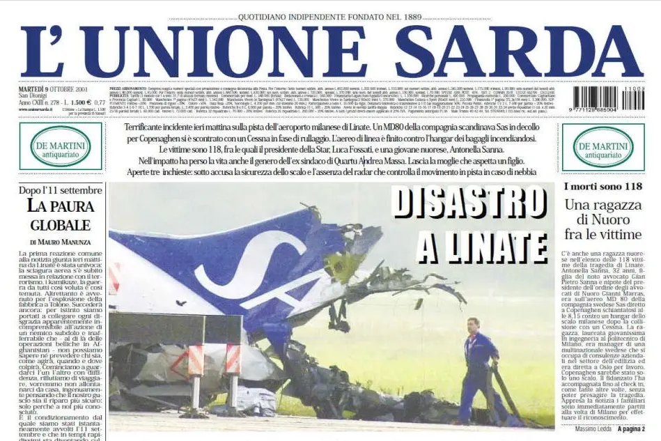 #AccaddeOggi: 8 ottobre 2001, scontro in pista a Linate. Nel disastro muoiono 118 persone