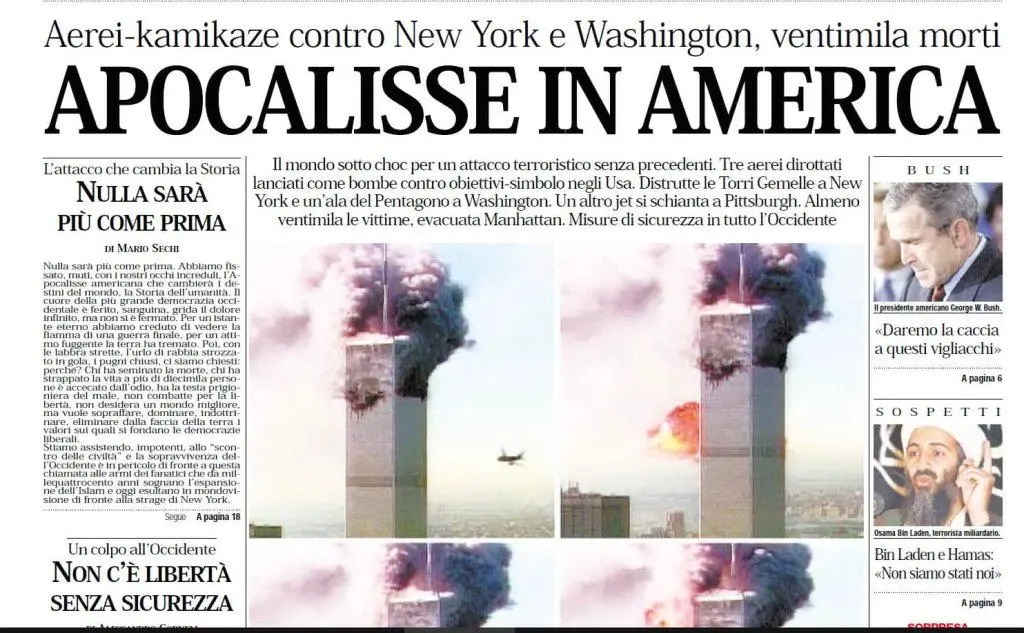 Ancora L'Unione, qui la notizia dell'attacco alle Twin Towers
