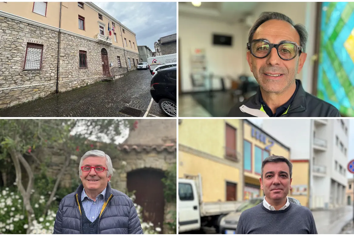 Il municipio di Senorbì e dall'alto in senso orario: Salvatore Mura, Alessandro Pireddu, Gianni Dessì (L'Unione Sarda)