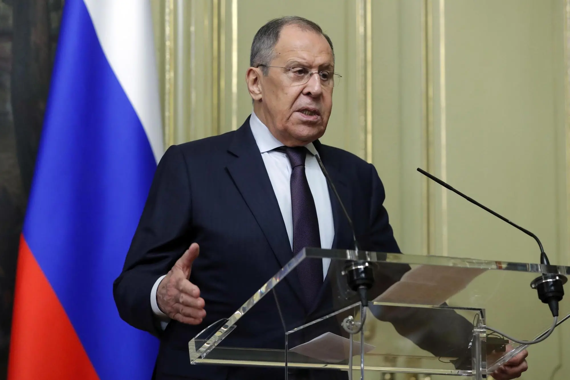Russia's Foreign Minister Sergei Lavrov attends a joint press conference with Somalia's Foreign Minister following their talks in Moscow, Russia, 26 May 2023. ANSA/MAXIM SHIPENKOV