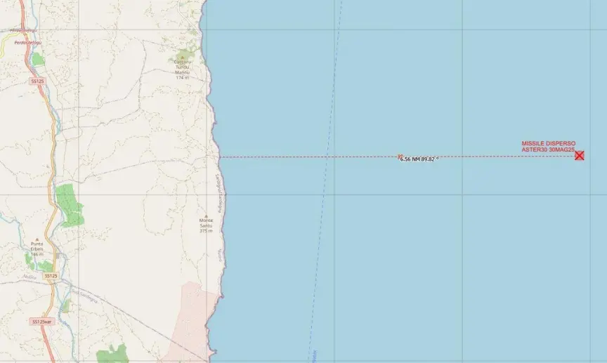 Il punto in cui risulta disperso il missile