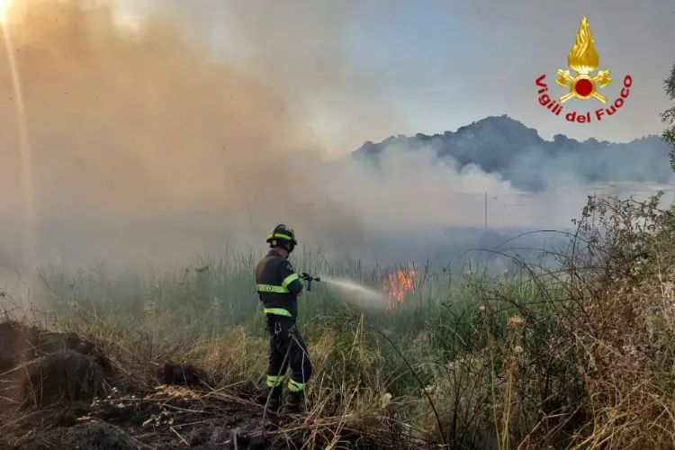 Vigili del fuoco impegnati nello spegnimento dell'incendio a Bonorva
