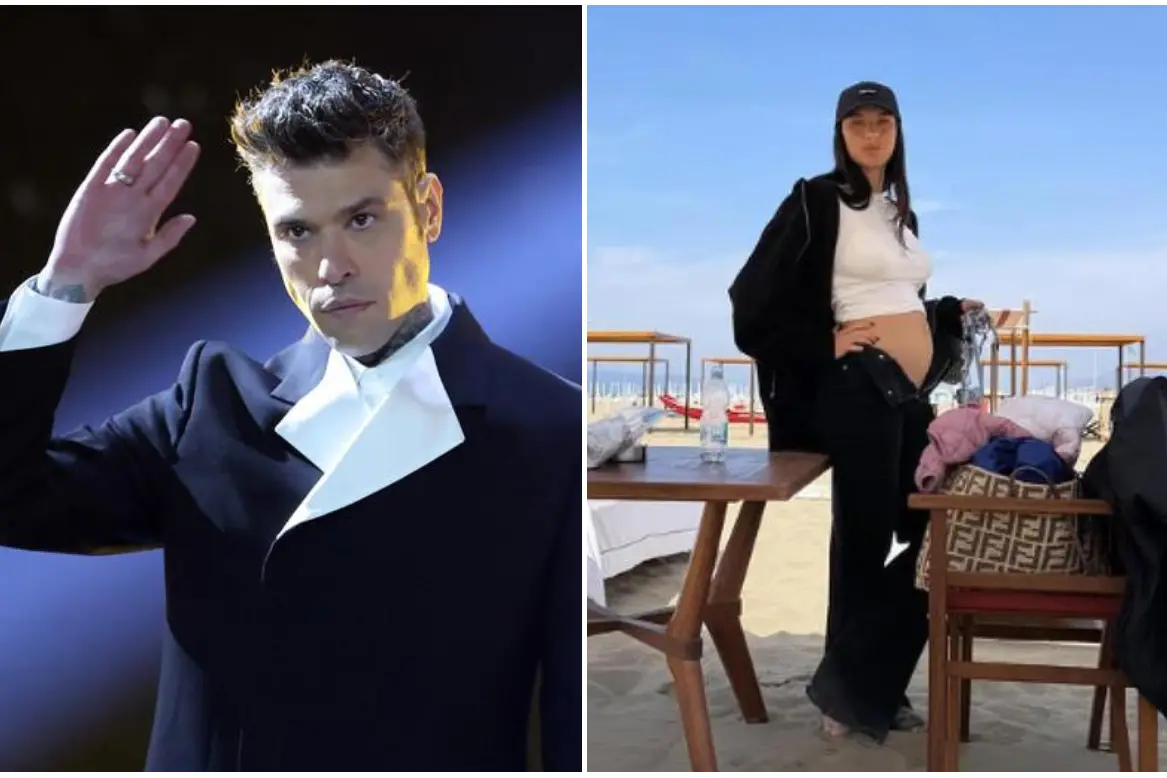 Fedez (Ansa) e Giulia Honegger incinta (foto Instagram)