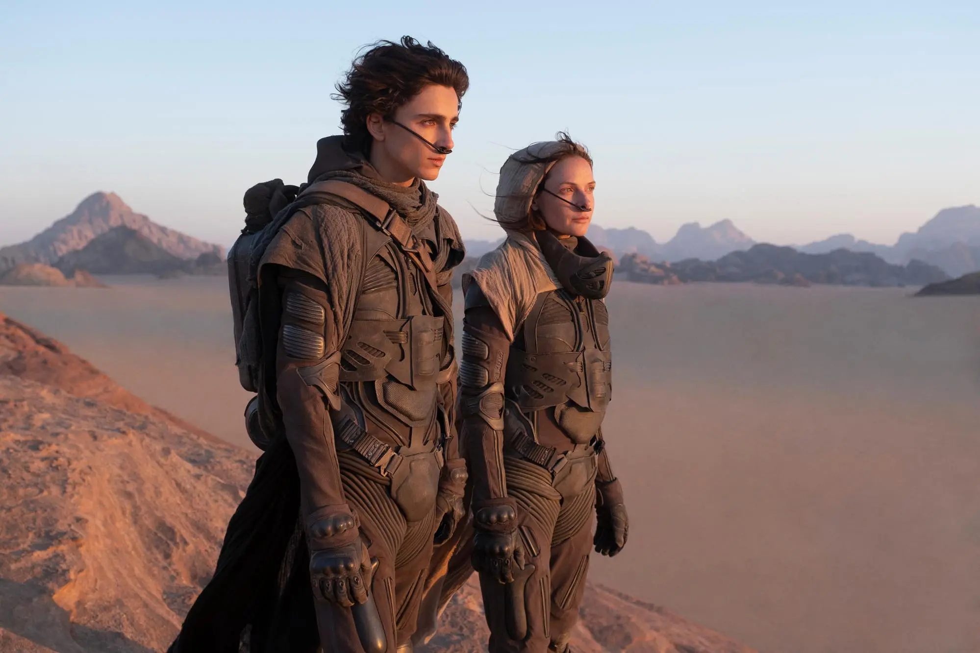 DUNE Copyright: © 2020 Warner Bros. Entertainment Inc. All Rights Reserved. Photo Credit: Chiabella James Caption: (L-r) TIMOTHÉE CHALAMET as Paul Atreides and REBECCA FERGUSON as Lady Jessica Atreides in Warner Bros. Pictures and Legendary Pictures’ action adventure “DUNE,” a Warner Bros. Pictures release.