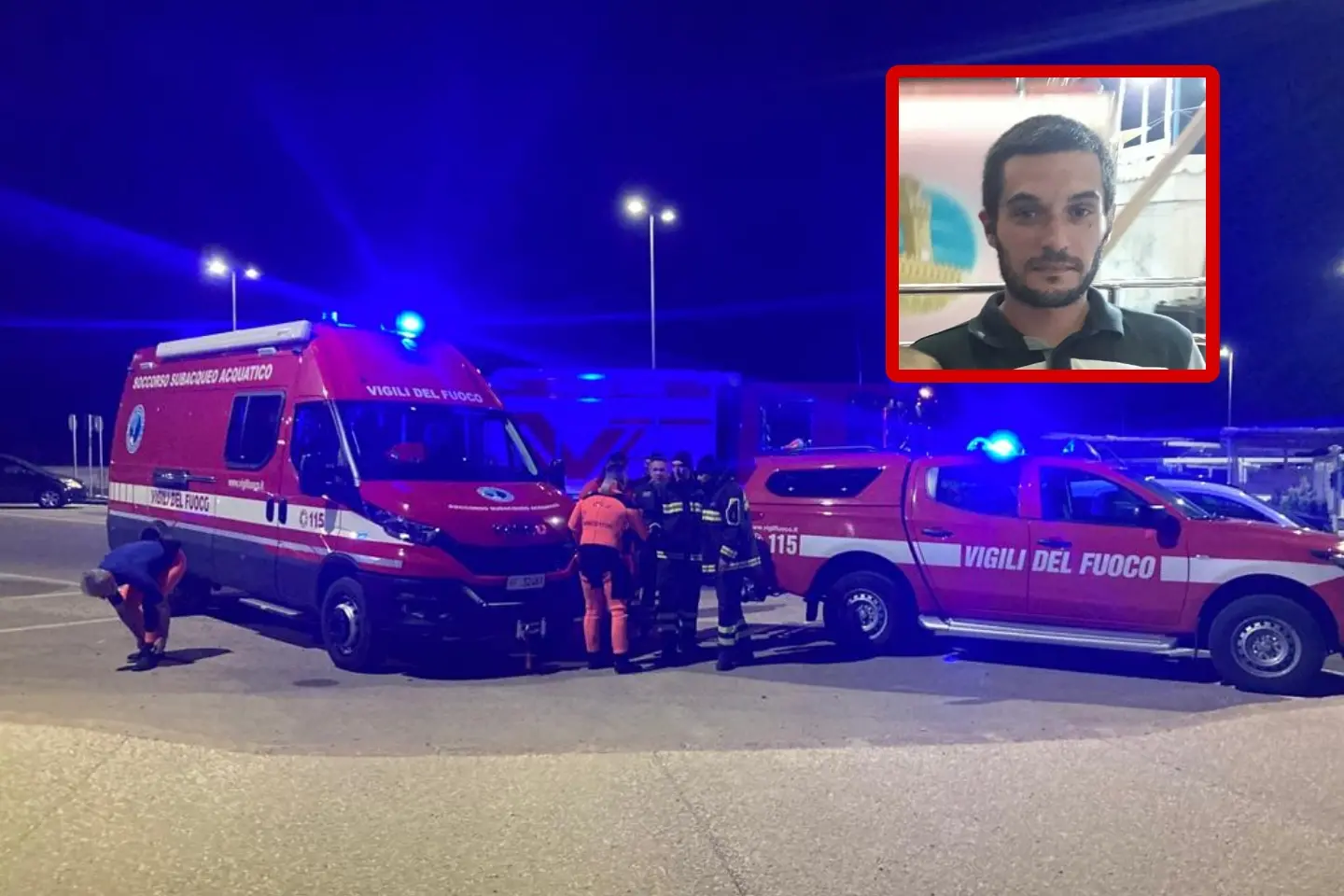 I soccorsi (foto Mariangela Pala) e, nel riquadro, Giovannino Pinna