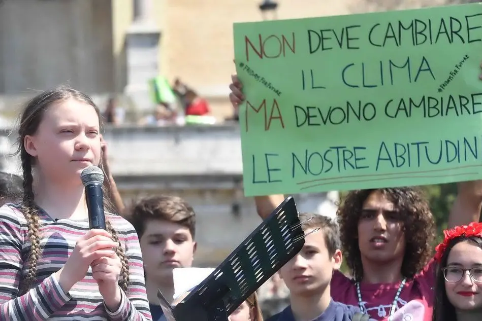Greta Thunberg a Roma (Ansa)