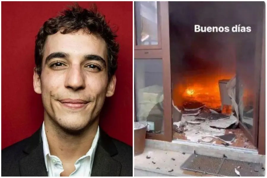 Miguel Herran, a destra la casa in fiamme (foto Instagram)