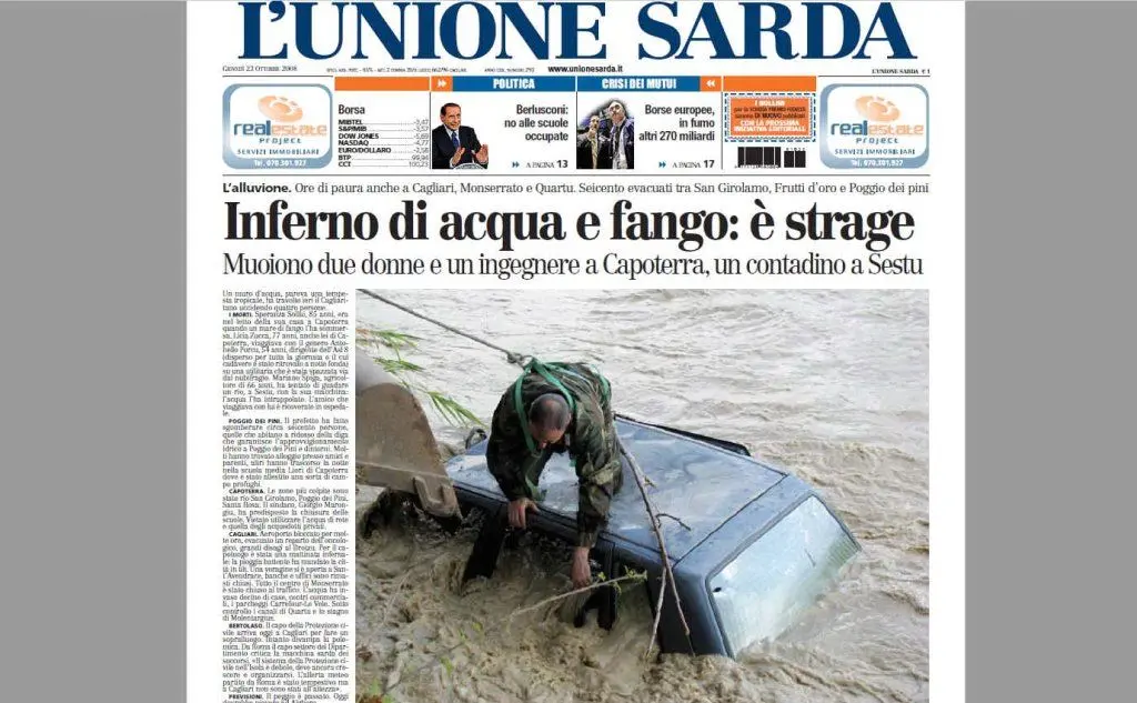 La prima pagina de L'Unione Sarda