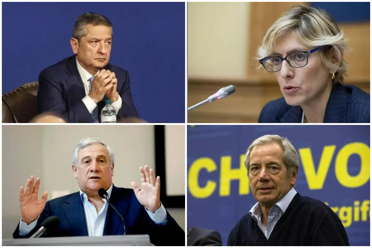 Dall'alto, in senso orario: Panetta, Bongiorno, Tajani, Bertolaso (Ansa)