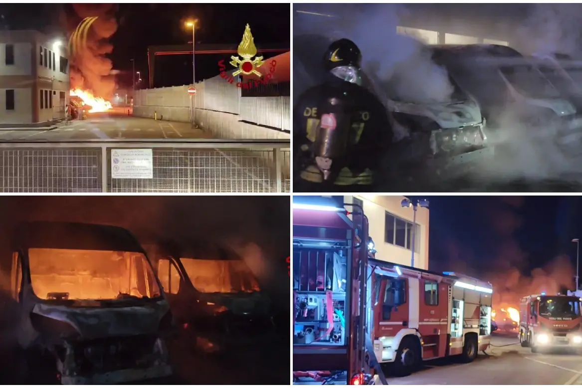 Elmas, fiamme nella notte alla FedEx: undici furgoni distrutti, danni anche alla facciata