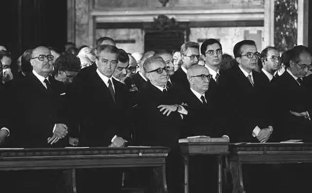 Ingrao, Leone, Fanfani, Andreotti e Rognoni alla commemorazione del 13 maggio