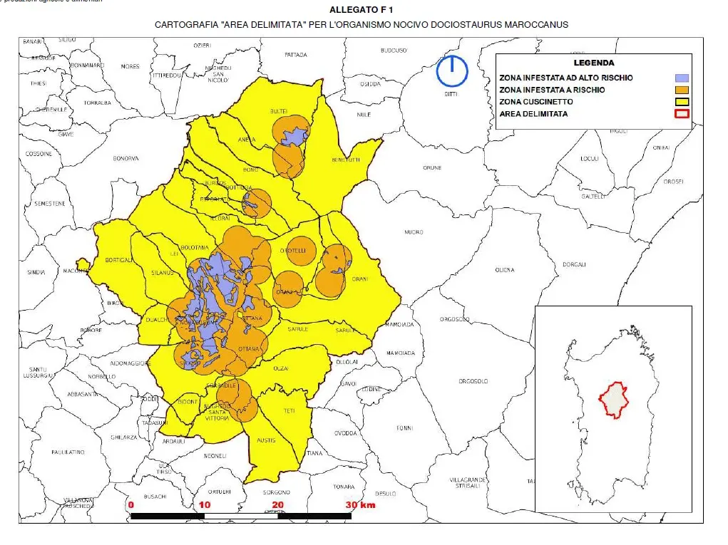 La mappa dell'infestazione delle cavallette in Sardegna