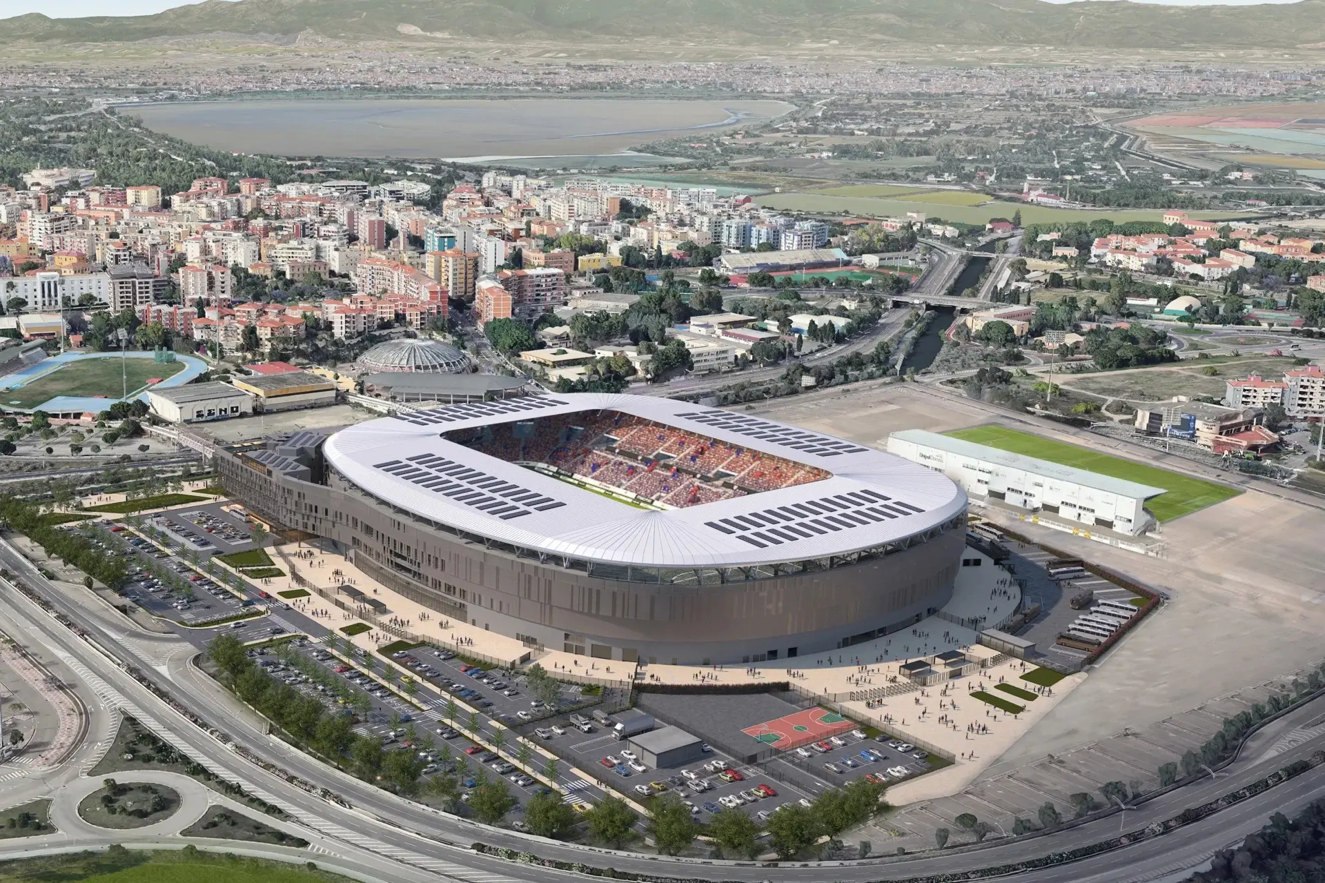 Un’immagine di come dovrebbe essere il nuovo stadio del Cagliari