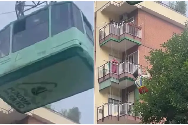 Il savataggio dalla cabina (foto da facebook)